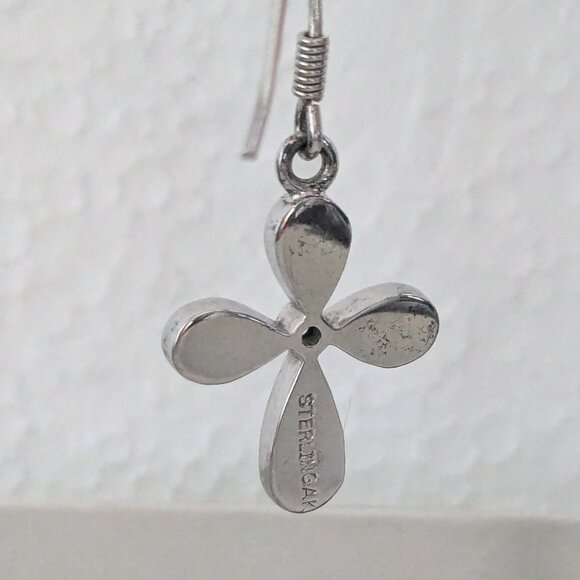 Sterling Silver AK Opal Inlay Christian Cross Dangle Pierced Earrings - Picture 4 of 5